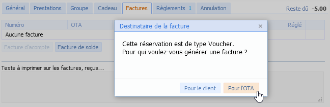 facture client ou OTA