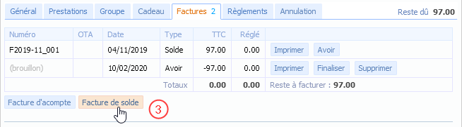 avoir d'annulation d'une facture