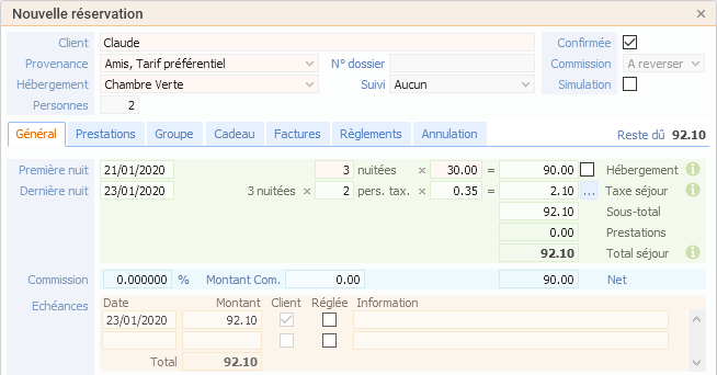 Calcul de la réservation