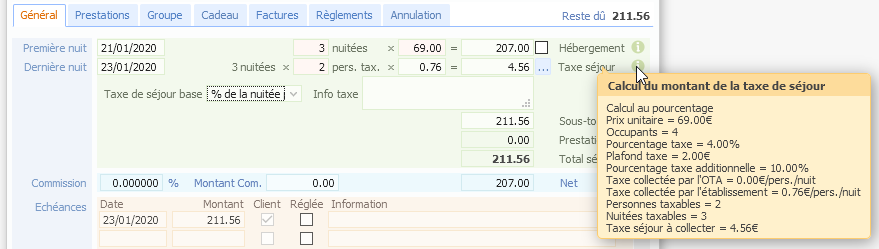 Taxe de séjour calcul